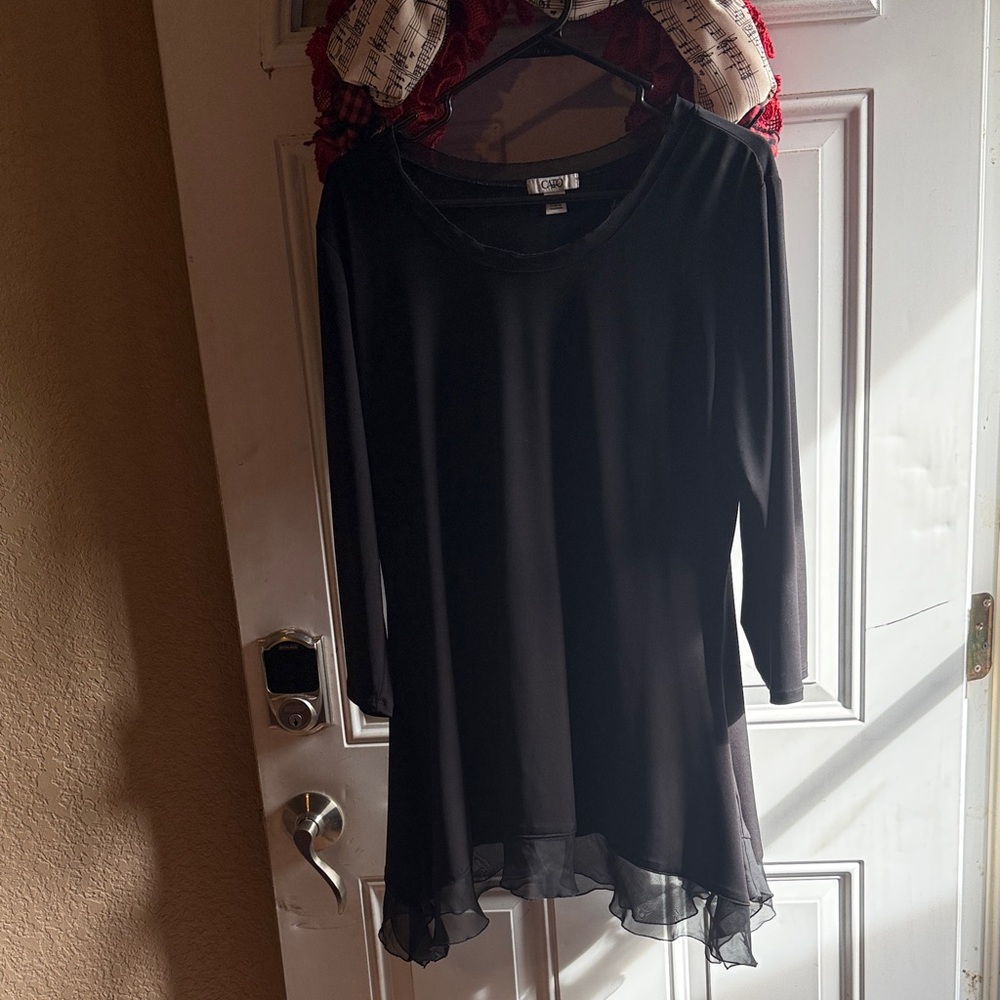 Black Sheer Hem Tunic Top